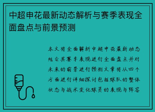 中超申花最新动态解析与赛季表现全面盘点与前景预测 中超申花最新动态解析与赛季表现全面盘点与前景预测